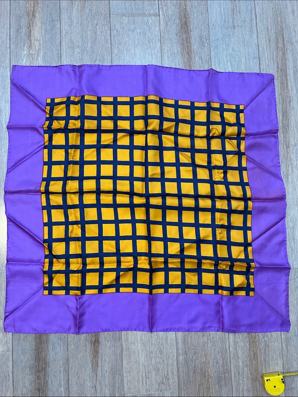 VTG Michel Swiss Purple and Yellow Grid Silk Scarf made in France square